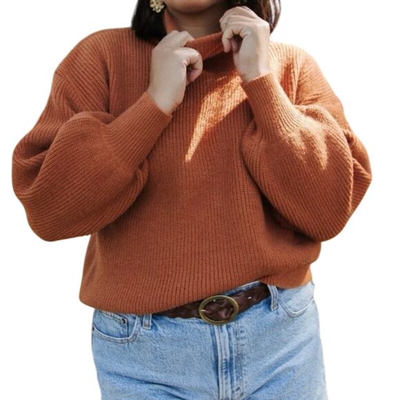 NWT Baltic Born Sz S Bishop Sleeve Knit Turtleneck Sweater Malcolm Spice Brown - Picture 1 of 9